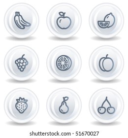 Fruits web icons, white glossy circle buttons