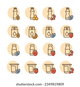 Yogur de frutas conjunto icono vector. Señal de productos lácteos. Símbolo gráfico para cocinar diseño de sitio web y aplicaciones, logotipo, aplicación, interfaz de usuario