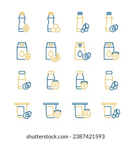Fruits yogurt set vector icon. Dairy products sign. Graph symbol for cooking web site and apps design, logo, app, UI