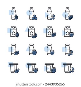 Fruits yogurt set vector icon. Dairy products sign. Graph symbol for cooking web site and apps design, logo, app, UI