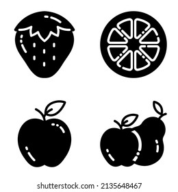 Fruits_glyph_2 Flat Icon Set Isolated On White Background