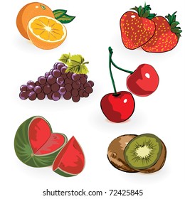 Fruits,orange,strawberry,cherry,grapes,watermelon.Vector.All in separate layers for easy editing.