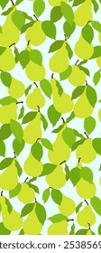 Fruity background with pears design. Vector illustration seamless pattern. Modern exotic design for prints.