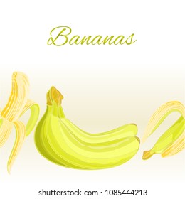 Fruity border seamless background with three bananas and one half-the peeled health nutrition  vintage vector illustration  for use in interior design, artwork, dishes, clothing, packaging editable ha