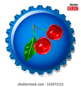 fruity bottle cap with red cherry, isolated on white background vector