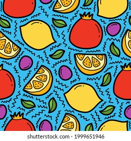 fruity cartoon doodle seamless pattern design