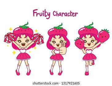 Fruity Character so cute.It is character for fruit product.Strawberry concept.
