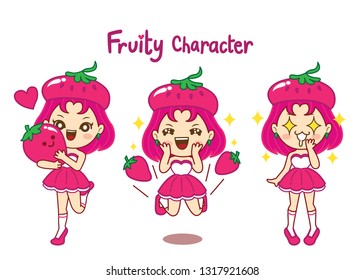 Fruity Character so cute.It is character for fruit product.Strawberry concept.