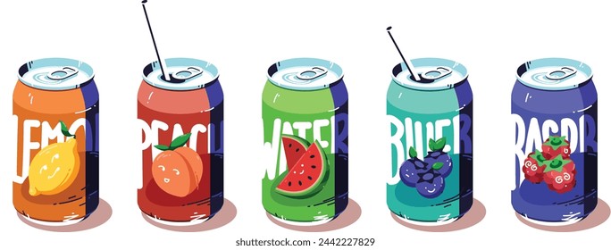 fruity colourfull soda can illustration