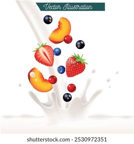 fruity milk splash healthy fruit and milk diet vector