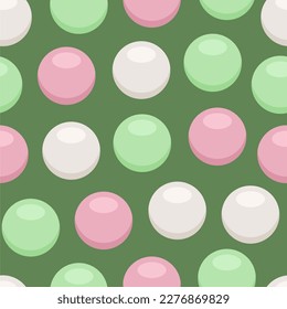 Fruity mochi seamless pattern. Popular japanese traditional food dango surface design. Classic rice cakes
