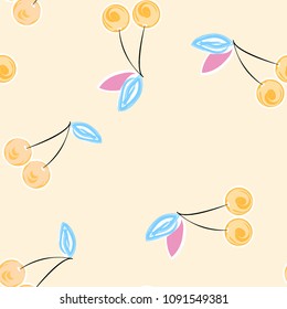 Fruity pattern with cherries and cherries in pastel colors. Romantic background with berries. Berry background for the kitchen.
