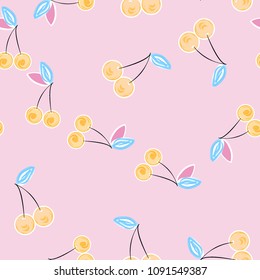 Fruity pattern with cherries and cherries in pastel colors. Romantic background with berries. Berry background for the kitchen.