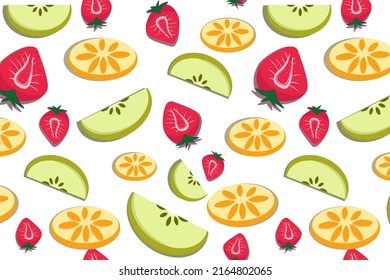 
Fruity pattern of strawberry, apple and orange