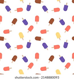Fruity popsicles seamless pattern on white background, summer dessert repeat pattern.