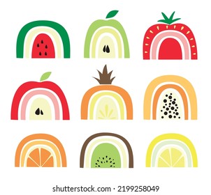 Fruity Rainbow, Cute Fruits, Baby Vector