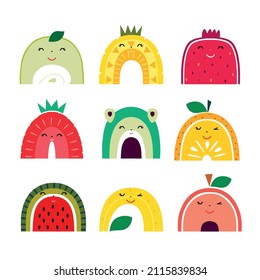 Fruity rainbows isolated on white background. Vector hand drawn  illustration