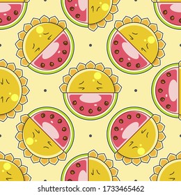 Fruity Seamless Vector Pattern Paint Textured Watermelon Pieces. Nice Background
