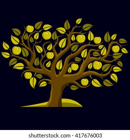Fruity tree with ripe apples isolated on white. Organic and eco food idea vector image.