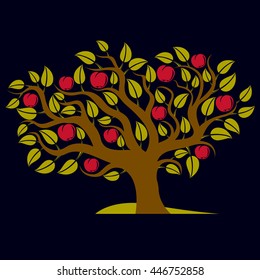 Fruity tree with ripe apples isolated on white. Organic and eco food idea vector image.
