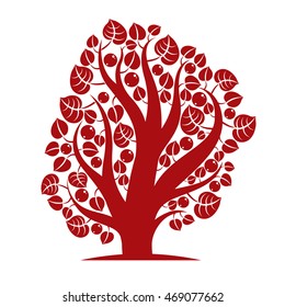 Fruity tree with ripe apples isolated on white. Organic and eco food idea vector image.