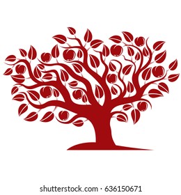 Fruity tree with ripe apples isolated on white. Organic and eco food idea vector image.
