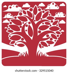 Fruity tree with ripe apples placed on stylized background. Organic and eco food idea vector image.