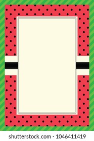 Fruity watermelon border frame vector. Isolated frame in green and pink colors. Summer fruit happy colorful design illustration with empty box