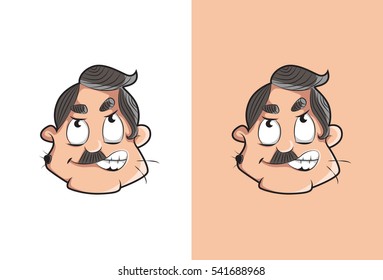 Frustrated and annoyed cartoon uncle face with mole on face. Vector Illustration