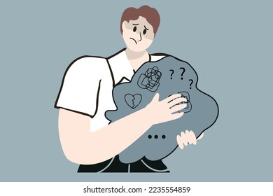 frustrated and anxious man, hand vector illustration.