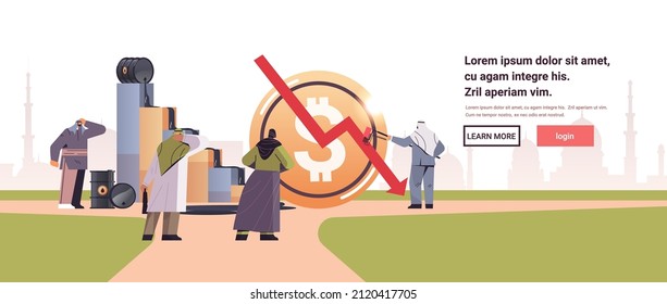 frustrated arab businesspeople near downward chart oil price falling down i petrol market fuel crisis concept