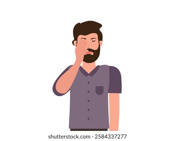 frustrated or ashamed young men covering his face with a hand. Facepalm gesture vector, illustration.