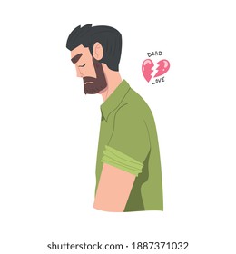 Frustrated Bearded Man with Broken Heart Feeling Agony Because of Unhappy Love Vector Illustration