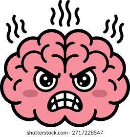 Cérebro frustrado com dentes cerrados representando raiva, estresse, irritação, aborrecimento, tensão, resolução de problemas e problema cognitivo.