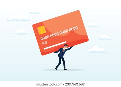 Frustrated businessman carry credit card debt burden or loan payment, credit card debt, financial problem, loan or obligation to pay back, over spending or expense, money trouble or despair (Vector)