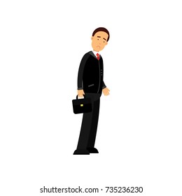 Frustrated businessman character standing with briefcase, business and financial failure, economic crisis vector Illustration