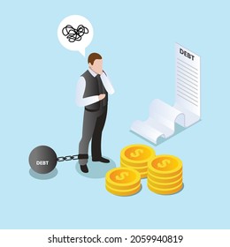 Frustrated businessman with debt 3d isometric vector illustration concept for banner, website, landing page, ads, flyer template