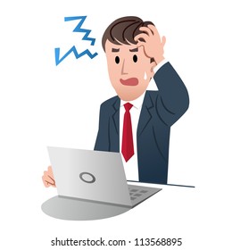 Frustrated businessman holding his head with left hand against white background