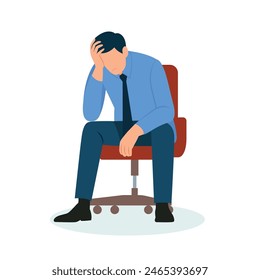 Frustrated businessman holding his head sitting alone on the chair vector illustration