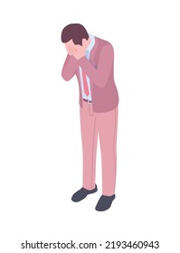 Frustrated businessman or office worker covering face with his hands 3d isometric vector illustration