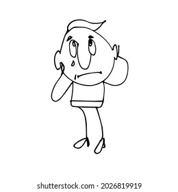 A frustrated crying man. A cartoon character drawn by hand. Black and white sketch. Vector illustration