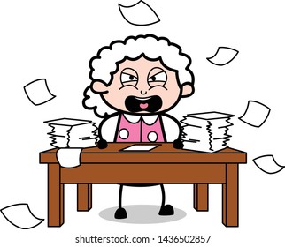 Frustrated Employee - Old Woman Cartoon Granny Vector Illustration