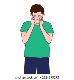 Frustrated exhausted overloaded man. Mental health, psychological help concept. A saddened fatigue young man