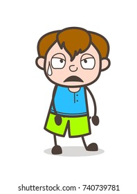 Frustrated Face with Sweat - Cute Cartoon Boy Illustration