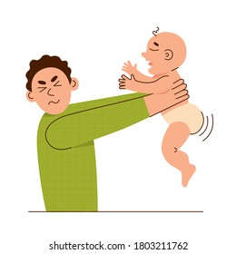 Frustrated father don't want to change diaper to his baby.