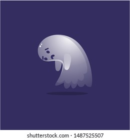 Frustrated ghost. Raster illustration in the flat cartoon style