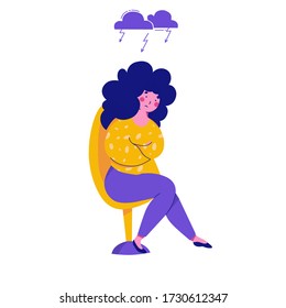 Frustrated girl, anger, melancholy sadness, cartoon flat vector illustration.