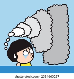 Frustrated Girl Can't Stop Many Weird Thoughts Bubble Caused By Anxiety Concept Card Character illustration