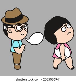 Frustrated Girl Walking Away From Her Boyfriend After Huge Quarrel With Her Talking Speech Bubble. Fighting Couple Concept Card Character illustration