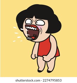 Frustrated Grumpy Face Girl Shouting Yelling Clenched Fist To Fight Hand Gesture Of Power Concept Card Character illustration